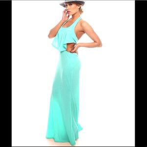Mint Halter Open Back Maxi Dress
